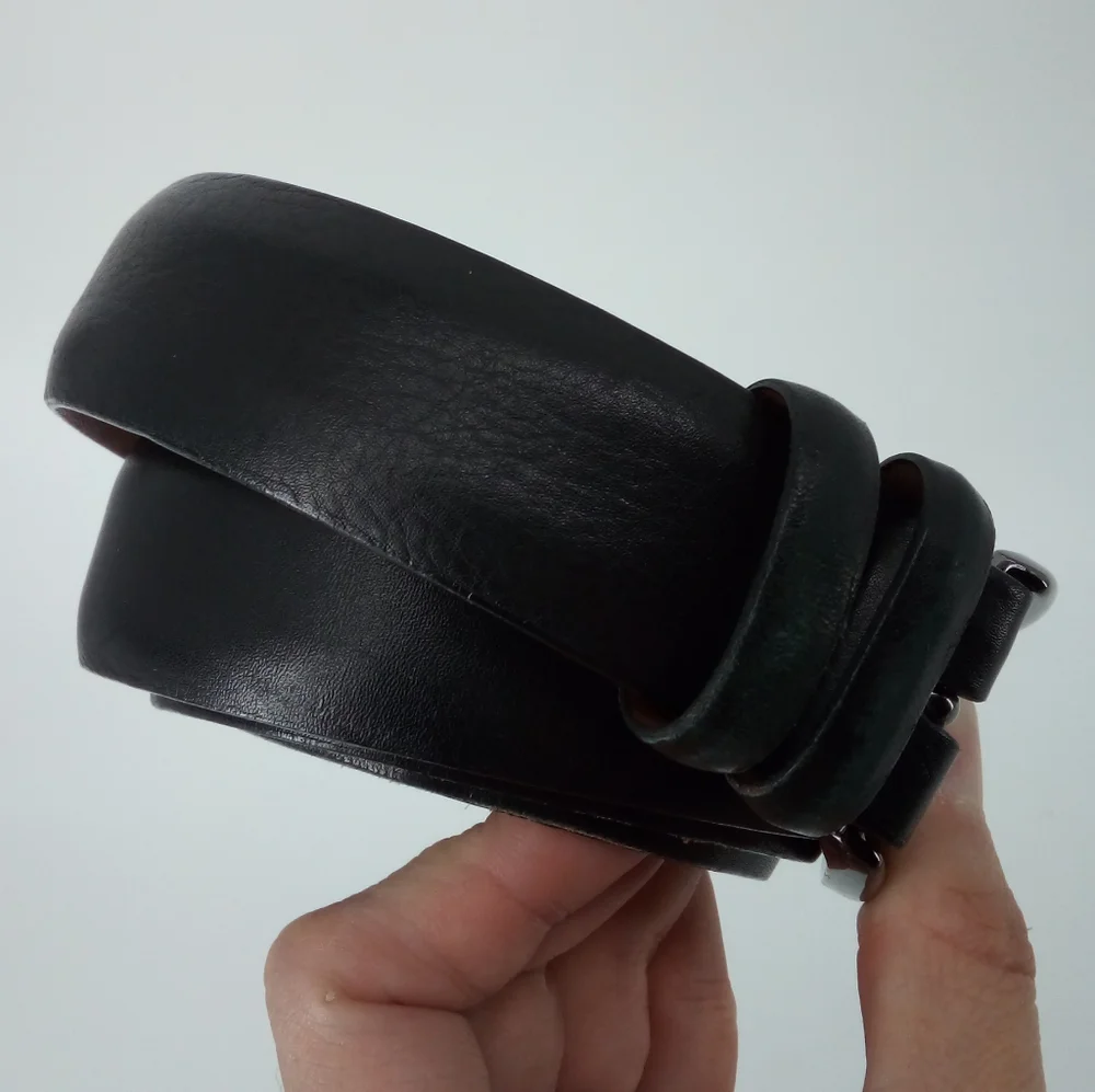 Perry Ellis Italian Calfskin Leather Black Belt Lined on Glove Tanned Cowhide 36